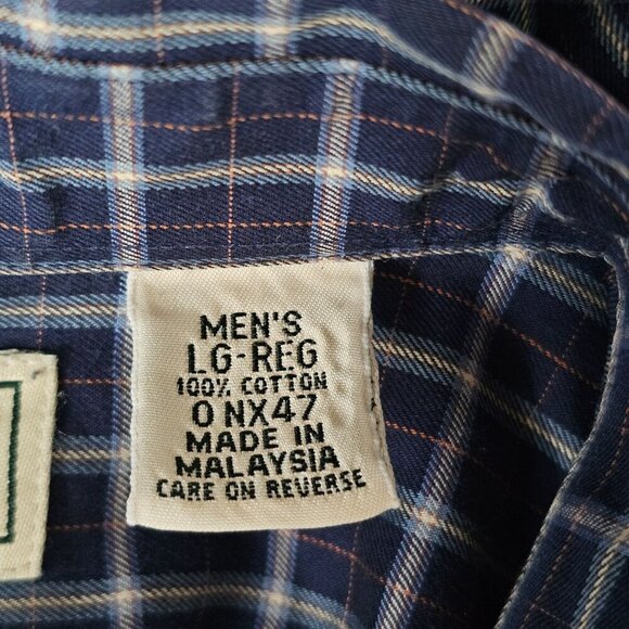 L.L. Bean Mens Navy Blue Plaid Short Sleeve Button-Up Shirt Lg-Reg 100% Cotton - Picture 4 of 8